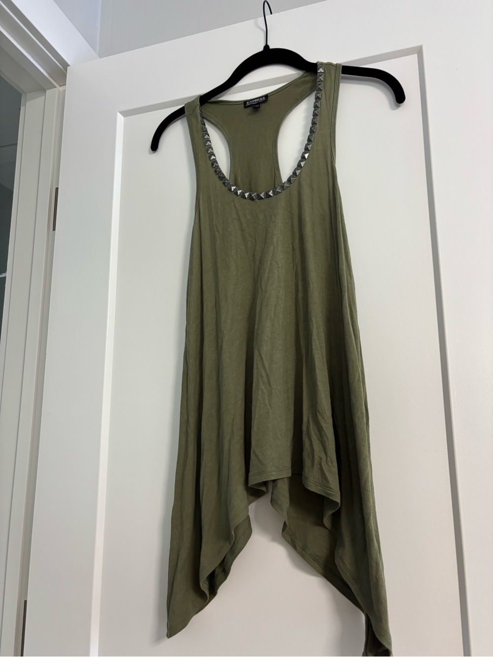 Express Olive Tank with Silver Studded Scoop Neck